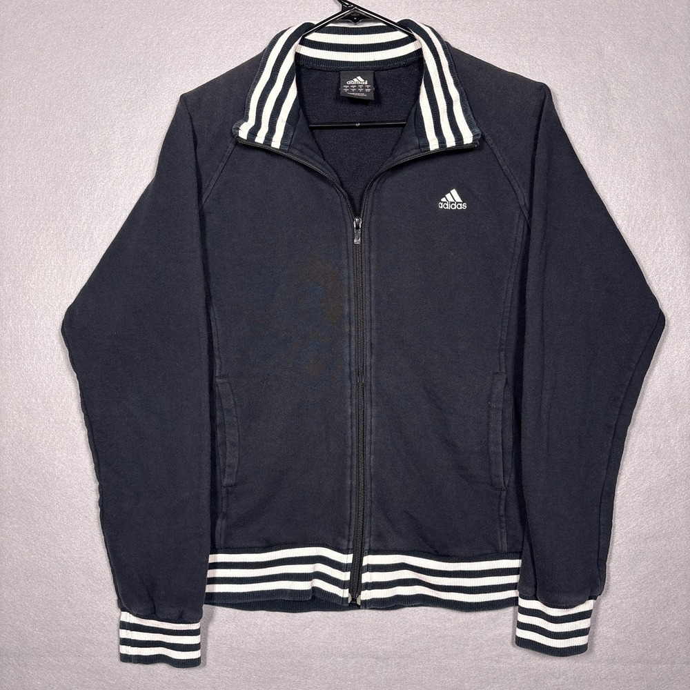 Vintage Adidas Japan Cotton Track Jacket 3 Stripe Collar Trim Medium Faded Y2K